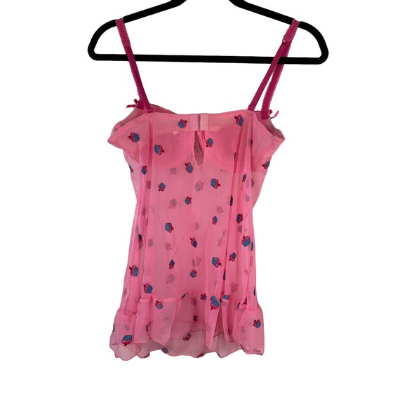 Victoria’s Secret Lingerie Chemise Pink Cupcakes Sheer Babydoll 34B Valentine - Picture 3 of 12